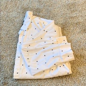 Talbots white button down with navy polka dots